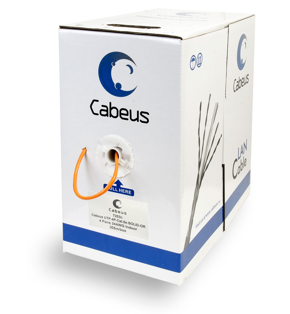 Упаковка Cabeus UTP-4P-Cat.5e-SOLID-OR Кабель витая пара UTP (U/UTP), категория 5e, 4 пары 0,51мм (24 AWG), одножильный, оранжевый (305 м) Упаковка Cabeus UTP-4P-Cat.5e-SOLID-OR Кабель витая пара UTP (U/UTP), категория 5e, 4 пары 0,51мм (24 AWG), одножильный, оранжевый (305 м)