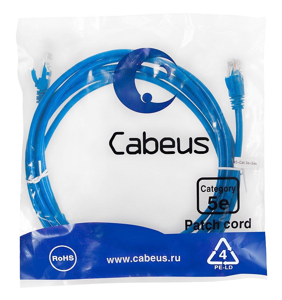 Упаковка Cabeus PC-UTP-RJ45-Cat.5e-BL Патч-корд UTP, категория 5е, неэкранированный, синий Упаковка Cabeus PC-UTP-RJ45-Cat.5e-BL Патч-корд UTP, категория 5е, неэкранированный, синий