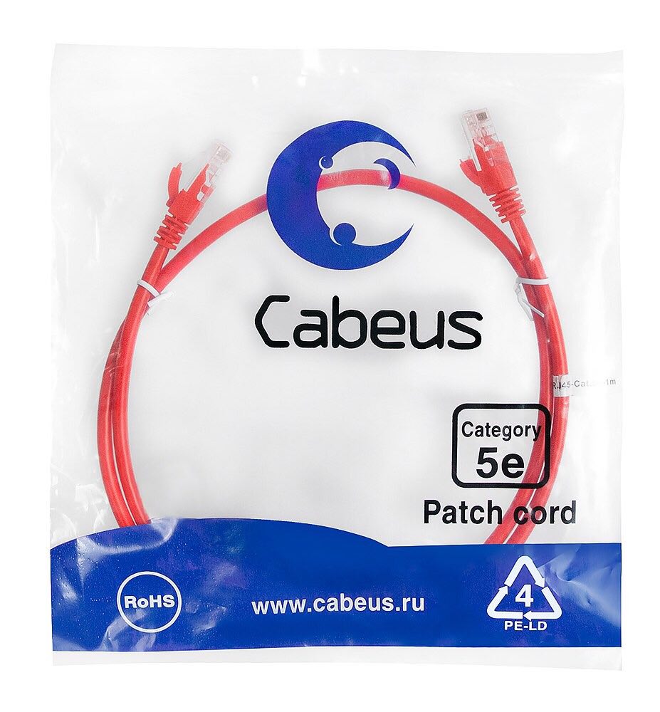 Упаковка Cabeus PC-UTP-RJ45-Cat.5e-RD Патч-корд UTP, категория 5e, неэкранированный, красный Упаковка Cabeus PC-UTP-RJ45-Cat.5e-RD Патч-корд UTP, категория 5e, неэкранированный, красный